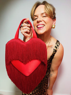 Paint The Town Red - Mini Love Bomb Fringe Heart Bag