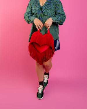 Paint The Town Red - Mini Love Bomb Fringe Heart Bag