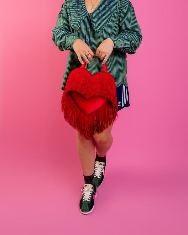 Paint The Town Red - Mini Love Bomb Fringe Heart Bag