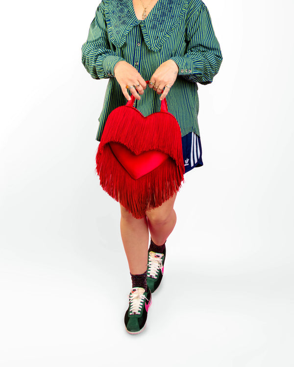 Paint The Town Red - Mini Love Bomb Fringe Heart Bag